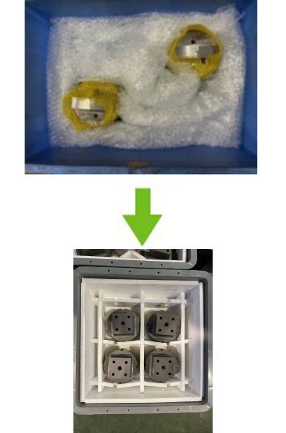 Photo: Packing with air caps → Photo: Molds packed with special packing materials
