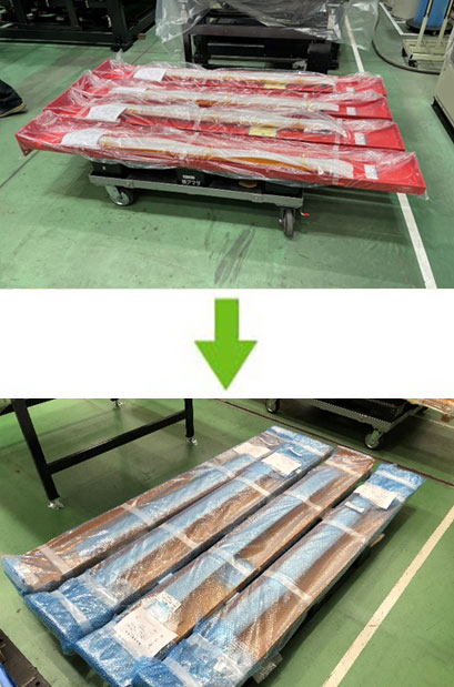 Photo: Conventional packaging → Photo: Repeatedly reused packaging materials