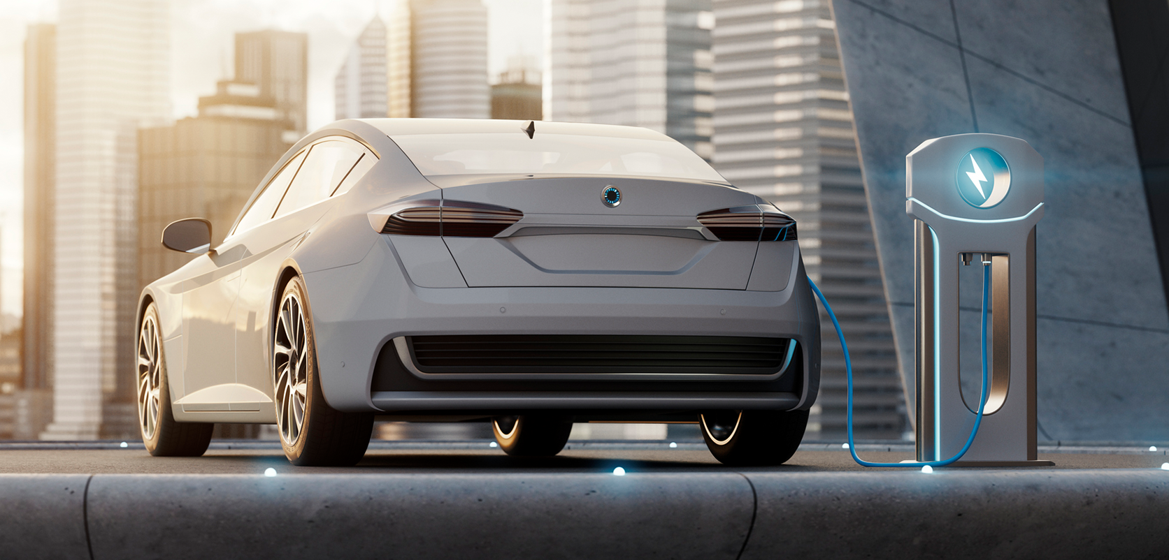 写真：電気自動車、EVスタンド